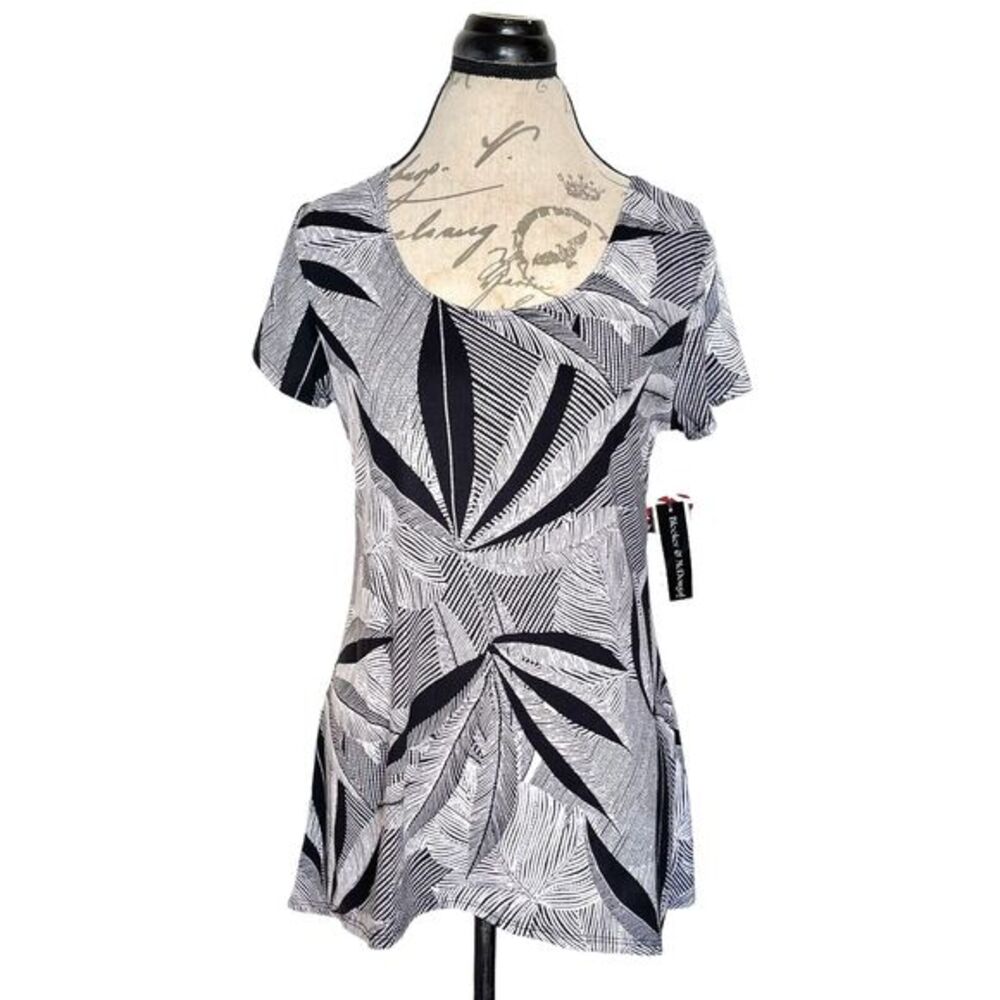 Bleeker & McDougal Womens Blouse Size Small High Low Safari Print White Black
